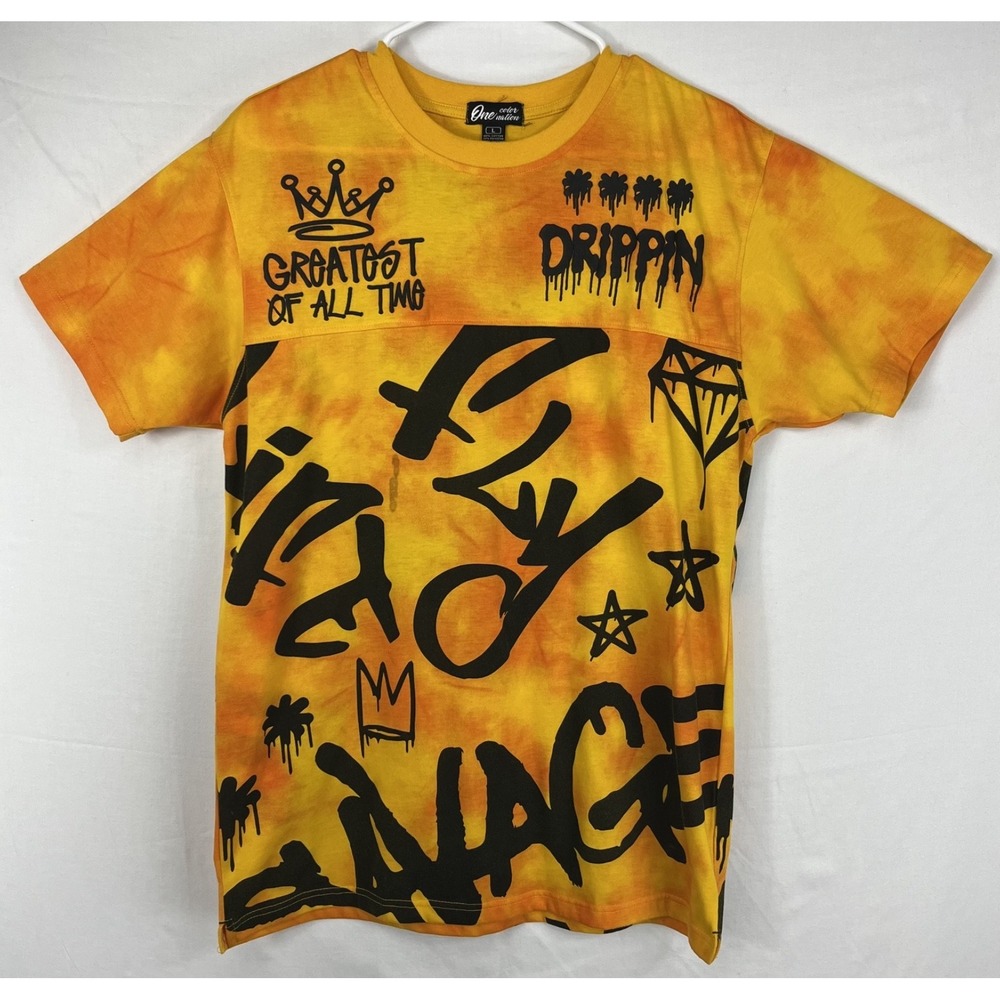 One Color Nation OCON Mens L Graphic Yellow Black T-Shirt Cotton Urban Hip Hop
